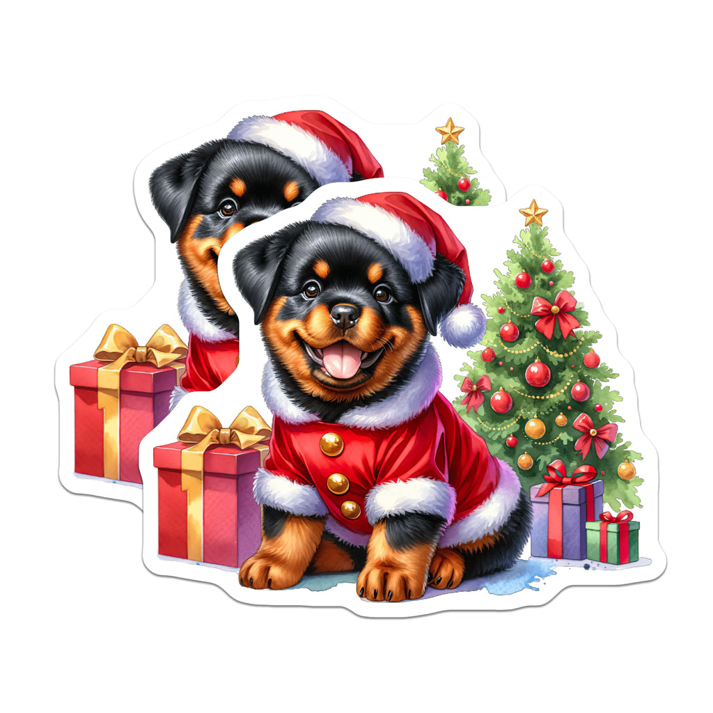 (2 Pack) Rottweiler Christmas Magnets - Cute Puppy Holiday Decor - Festive Pet Lover Kitchen Accent - 5 Inches On Longest Side - Thick Durable Magnet - Made in USA - MAG25623