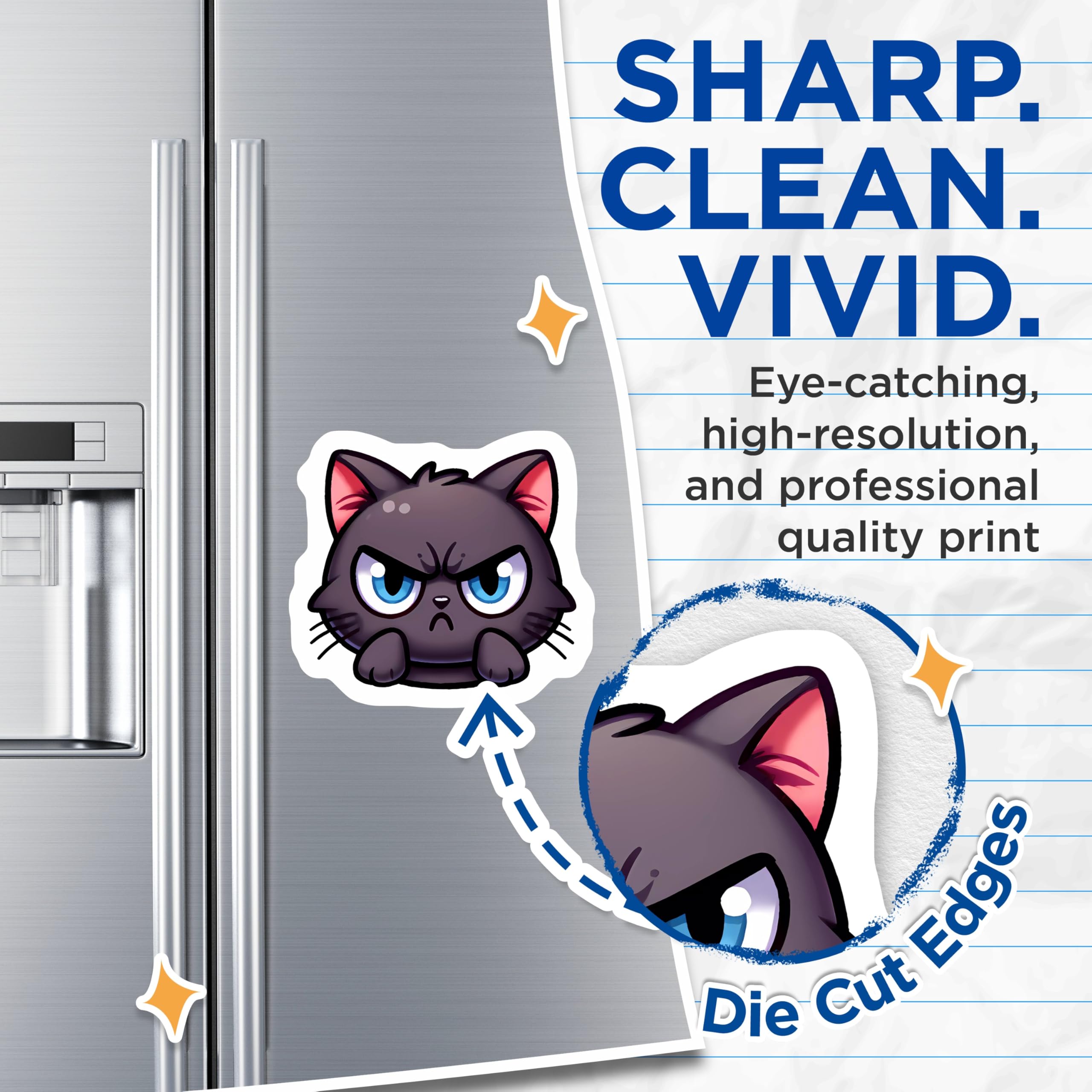 (2 Pack) Grumpy Black Cat Magnets - Angry Kitty Refrigerator Decor - Cute Feline Aesthetic - 5 Inches On Longest Side - Thick Durable Magnet - Made in USA - MAG22343