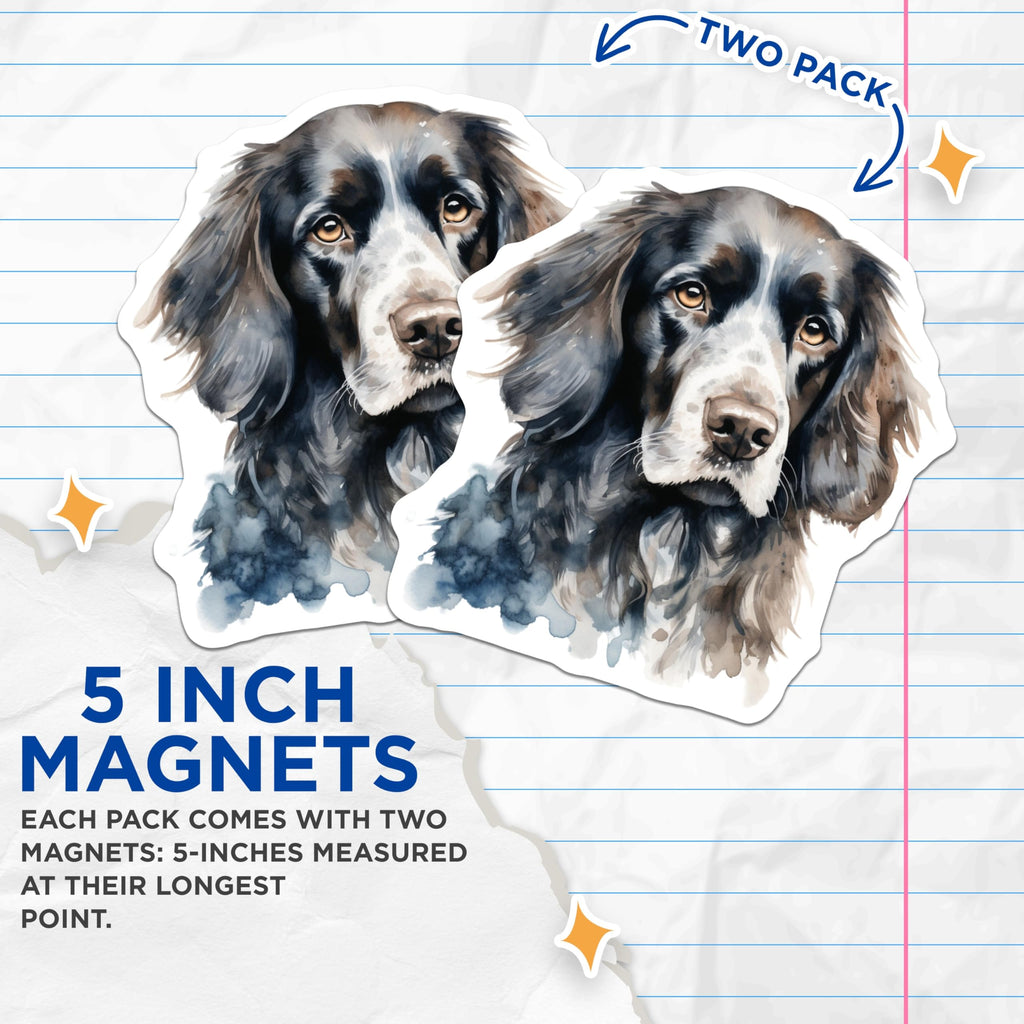 (2 Pack) Springer Spaniel Magnets - Watercolor Dog Art - Pet Lover Home Decor - 5 Inches On Longest Side - Thick Durable Magnet - Made in USA - MAG25298