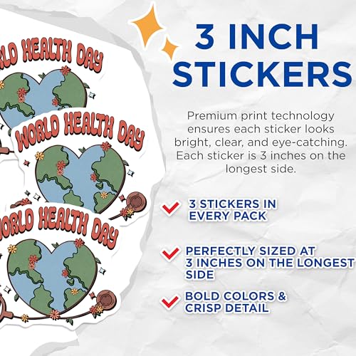 (3 Pack) World Health Day Decals - Earth Heart Sticker - Stethoscope Decor - 3 Inches On Longest Side - Easy Peel & Apply - Made in USA - 3MCS7594