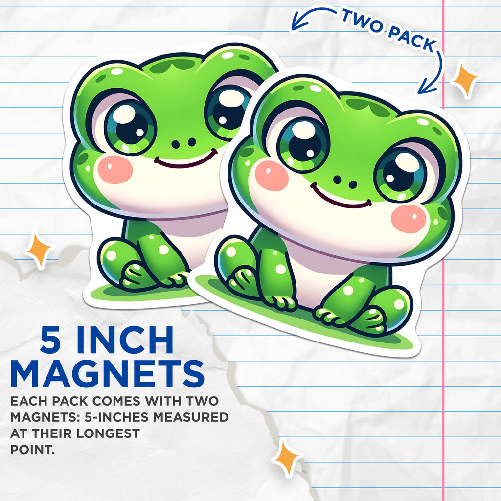 (2 Pack) Cute Chibi Frog Magnets - Kawaii Animal Decor - Whimsical Fridge Locker Magnets - 5 Inches On Longest Side - Thick Durable Magnet - Made in USA - MAG39032