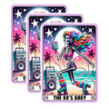 (3 Pack) 80s Baby Skeleton Decals - Roller Skate Skeleton - Rainbow Hair Stickers - 3 Inches On Longest Side - Easy Peel & Apply - Made in USA - 3MCS1406
