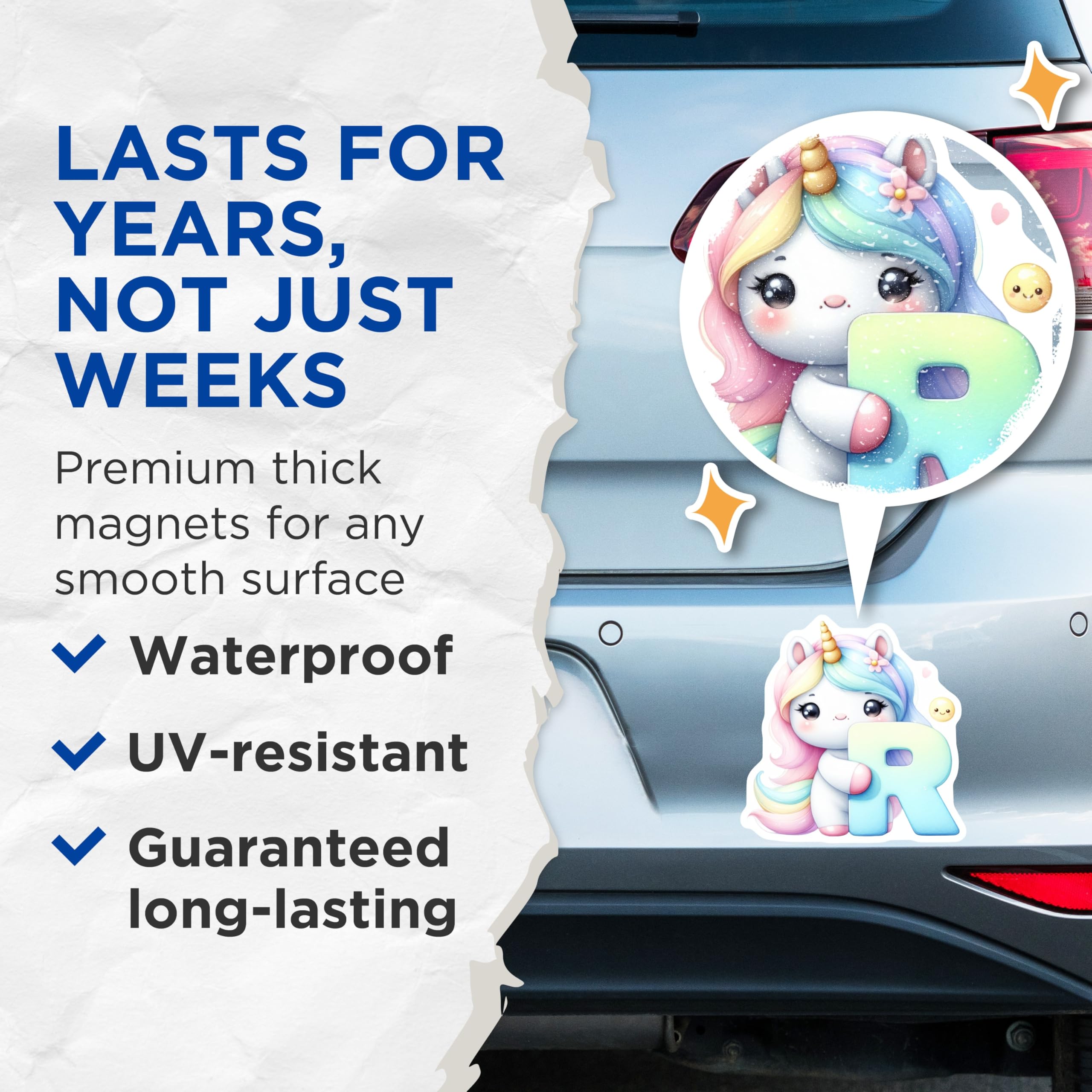 (2 Pack) Letter R Unicorn Magnets - Initial R Decor - Rainbow Unicorn Art Fridge Decor - 5" On Longest Side - Premium Magnet - for Cars, Refrigerators, Toolboxes, Lockers - Made in USA - MAG16165