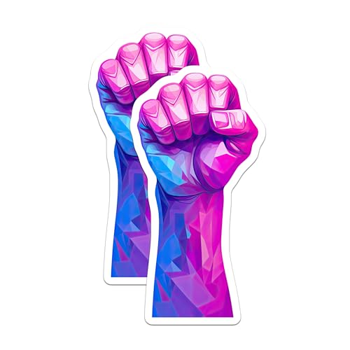 (2 Pack) Geometric Fist Art Stickers - Vibrant Colorful Fist - Inspirational Power Symbol - 5" On Longest Side - Sticks to Smooth Flat Surfaces - Made in USA - BMCS6585