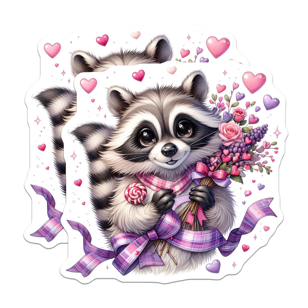 (2 Pack) Charming Raccoon Magnets with Flowers - Sweet Valentine Theme Animal Art - Adorable Love Hearts Whimsical Decor - 5 Inches On Longest Side - Thick Durable Magnet - Made in USA - MAG22711