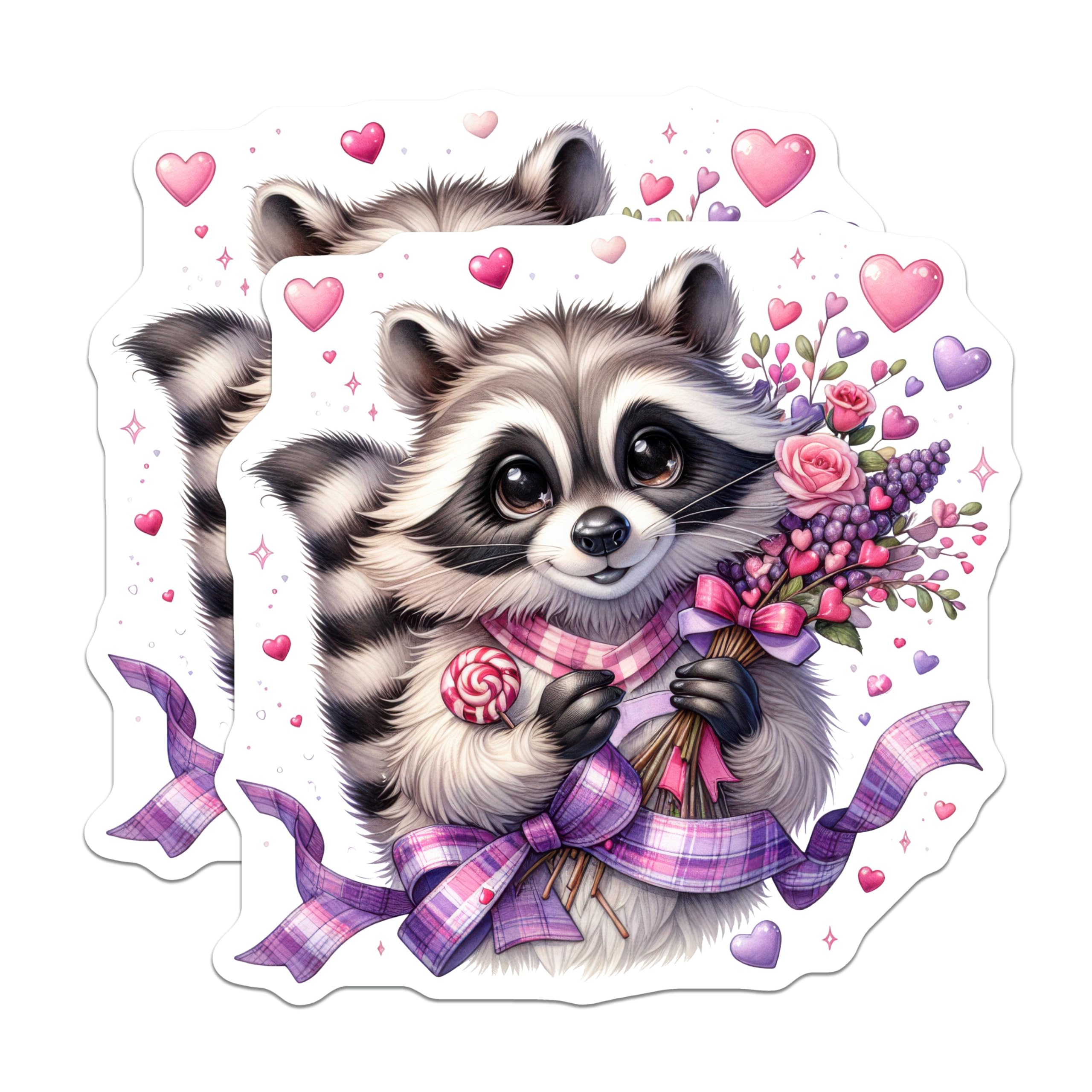 (2 Pack) Charming Raccoon Magnets with Flowers - Sweet Valentine Theme Animal Art - Adorable Love Hearts Whimsical Decor - 5 Inches On Longest Side - Thick Durable Magnet - Made in USA - MAG22711