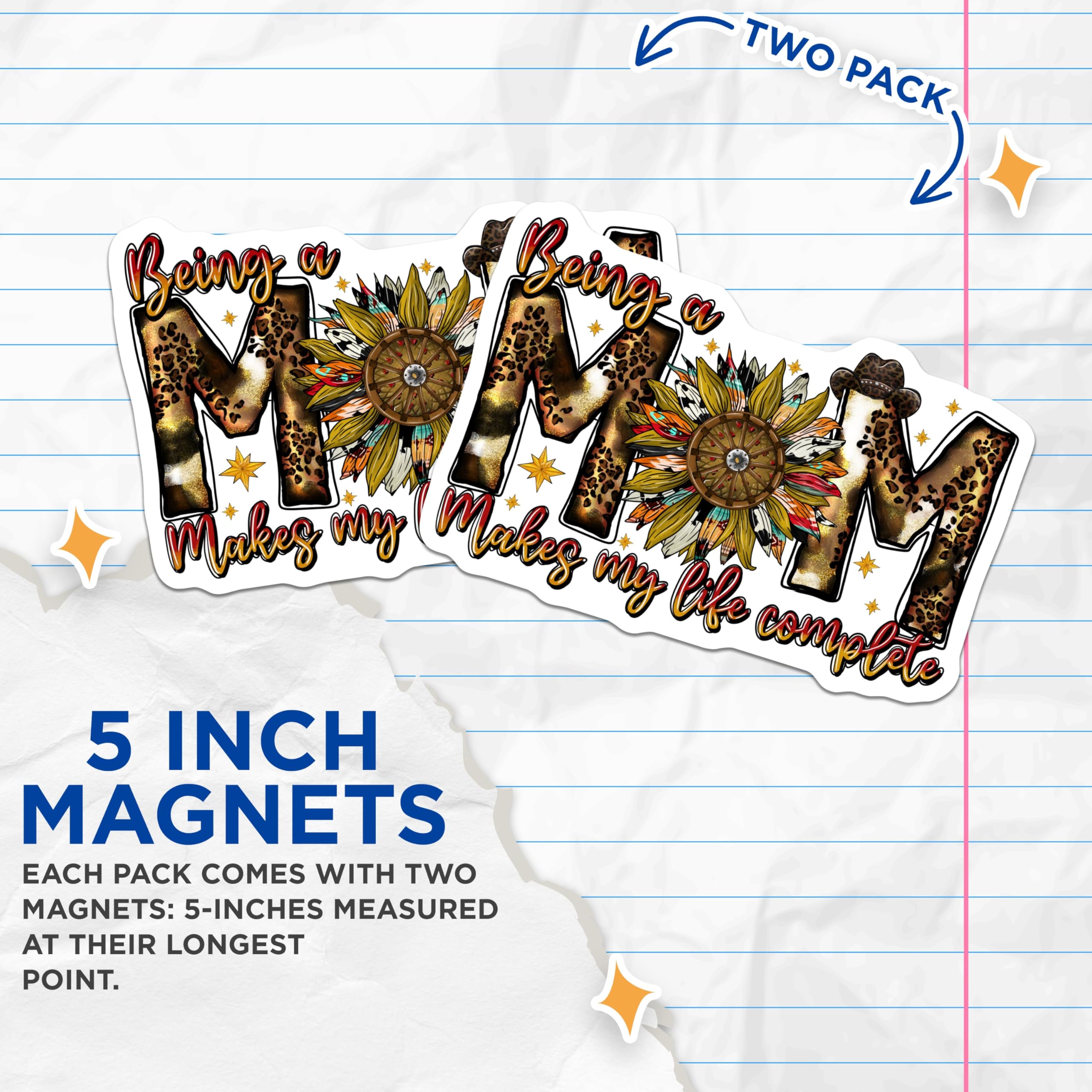 (2 Pack) Western Mom Life Magnets - Leopard Print Sunflower Mama Quote - Country Rustic Fridge Locker Decor - 5 Inches On Longest Side - Thick Durable Magnet - Made in USA - MAG26285