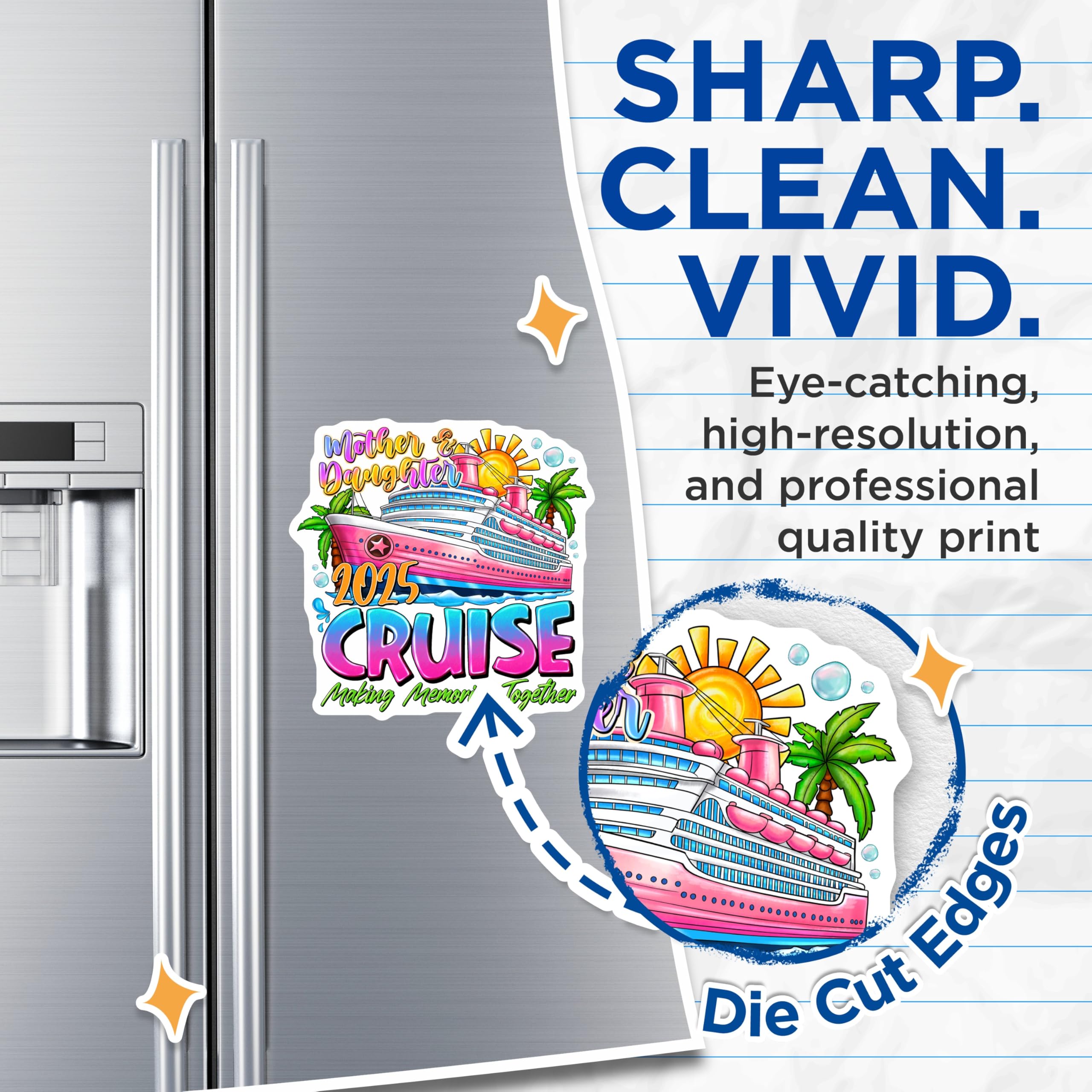 (2 Pack) Mother Daughter Cruise Magnets - 2025 Cruise Vacation - Making Memories Together - 5 Inches On Longest Side - Thick Durable Magnet - Made in USA - MAG30166