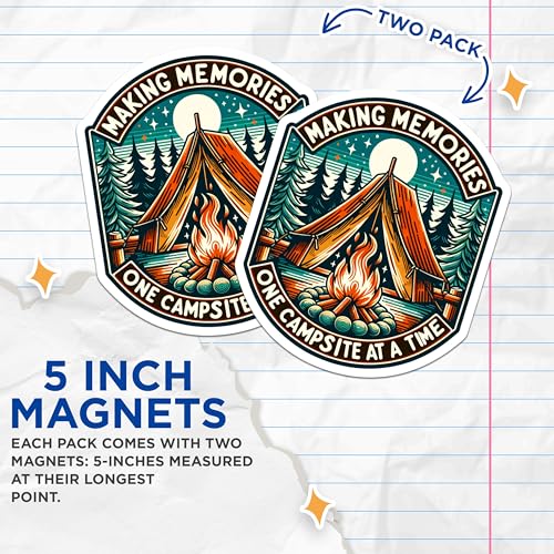 (2 Pack) Making Memories Magnets - Camping Theme - Outdoor Adventure Art - Camper Decor - 5" On Longest Side - for Cars, Fridges, Toolboxes - Made in USA - MAG6934