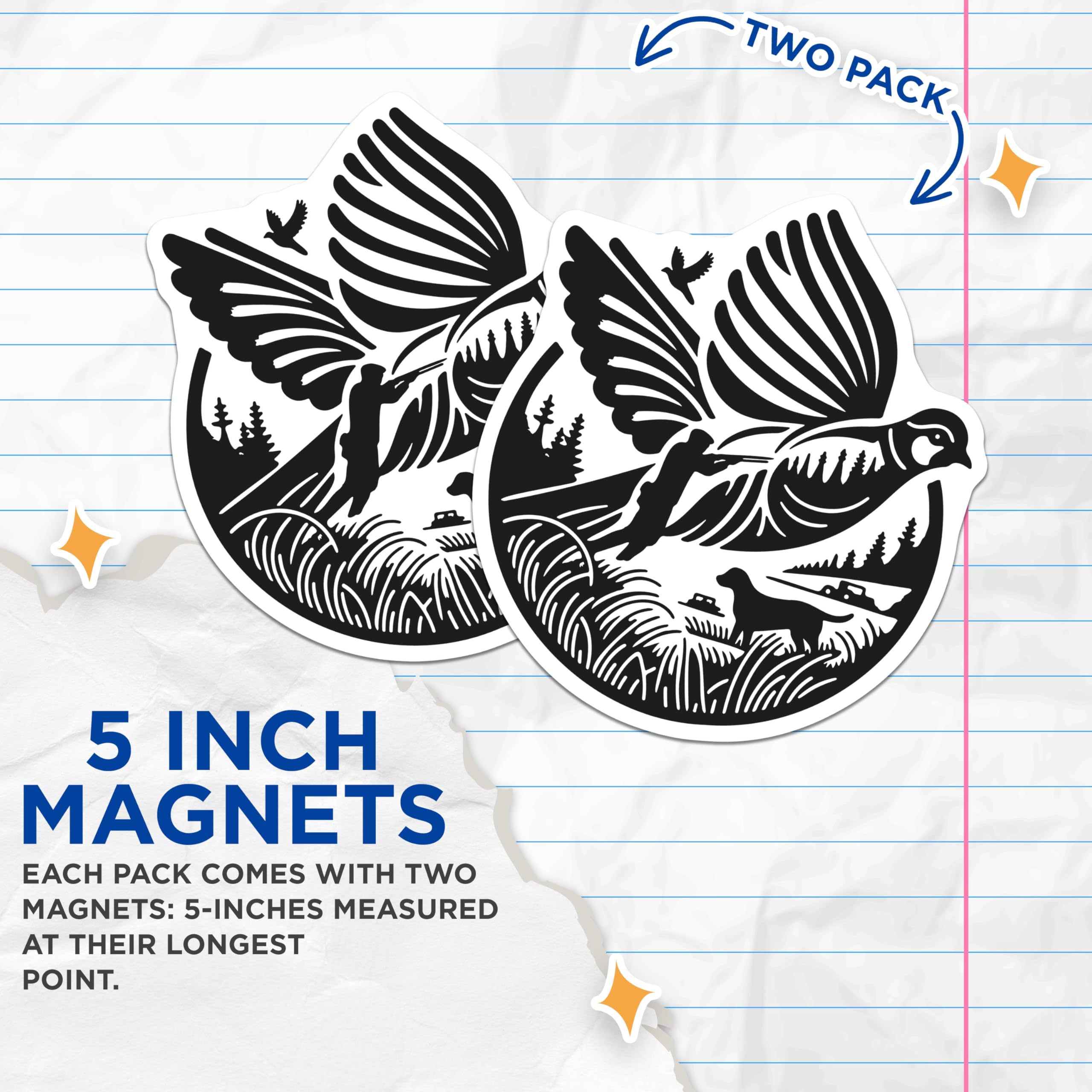 (2 Pack) Hunting Scene Magnets - Upland Bird Hunter Dog - Outdoor Sportsman Wildlife Decor - 5 Inches On Longest Side - Thick Durable Magnet - Made in USA - MAG22499