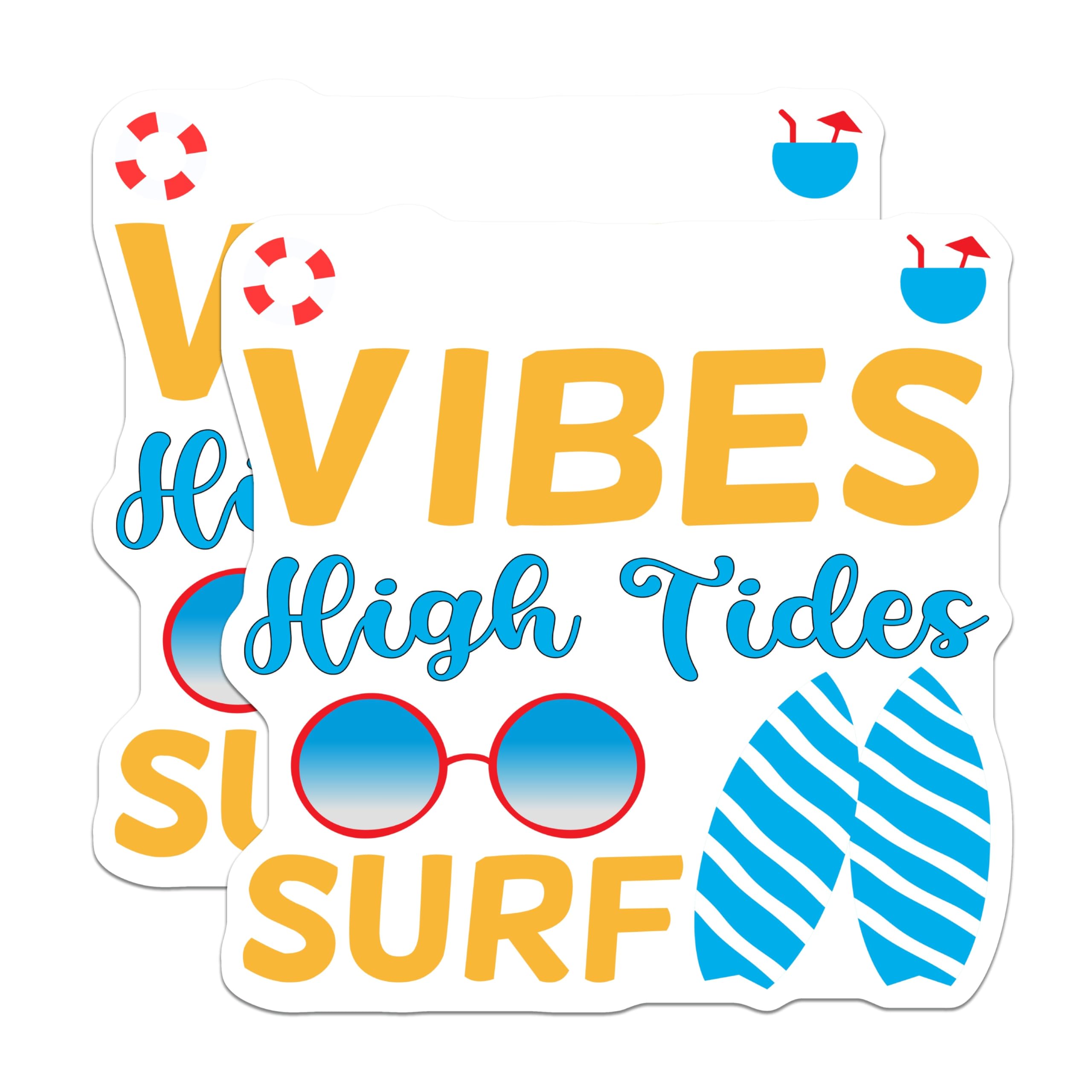 (2 Pack) Beach Vibes Magnets - High Tides Surf Life - Summer Coastal Decor - Tropical Ocean Refrigerator Magnets - 5 Inches On Longest Side - Thick Durable Magnet - Made in USA - MAG20658