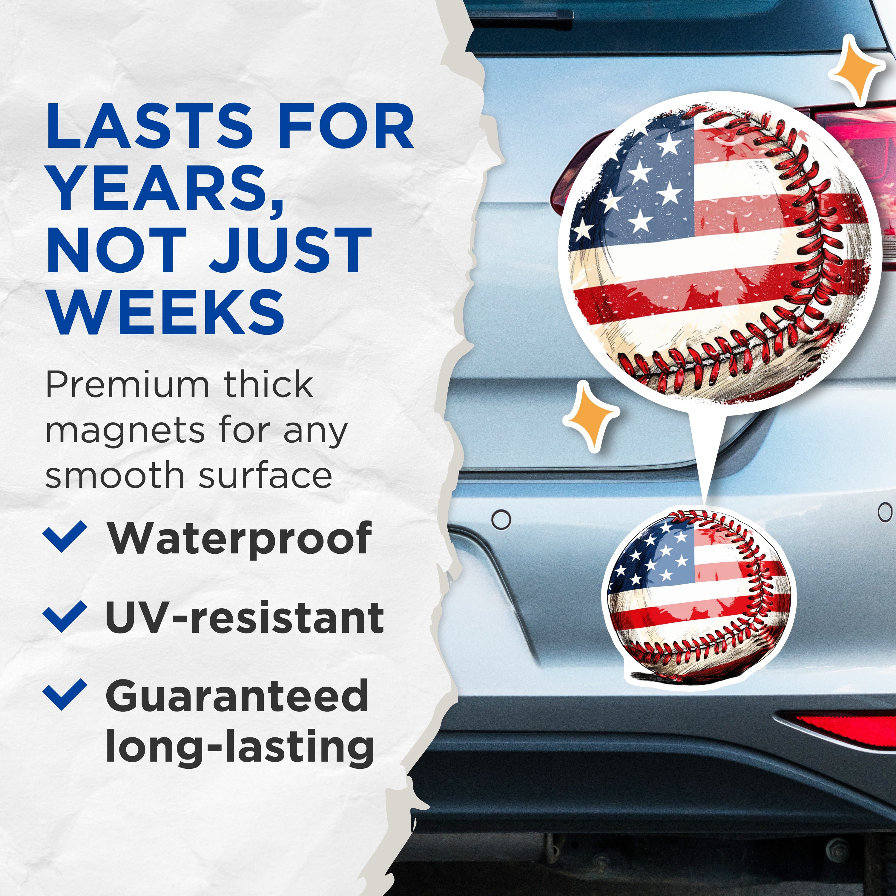 (2 Pack) American Flag Baseball Magnets - Patriotic Sports Memorabilia - USA Pride Fan Decor - 5 Inches On Longest Side - Thick Durable Magnet - Made in USA - MAG38695