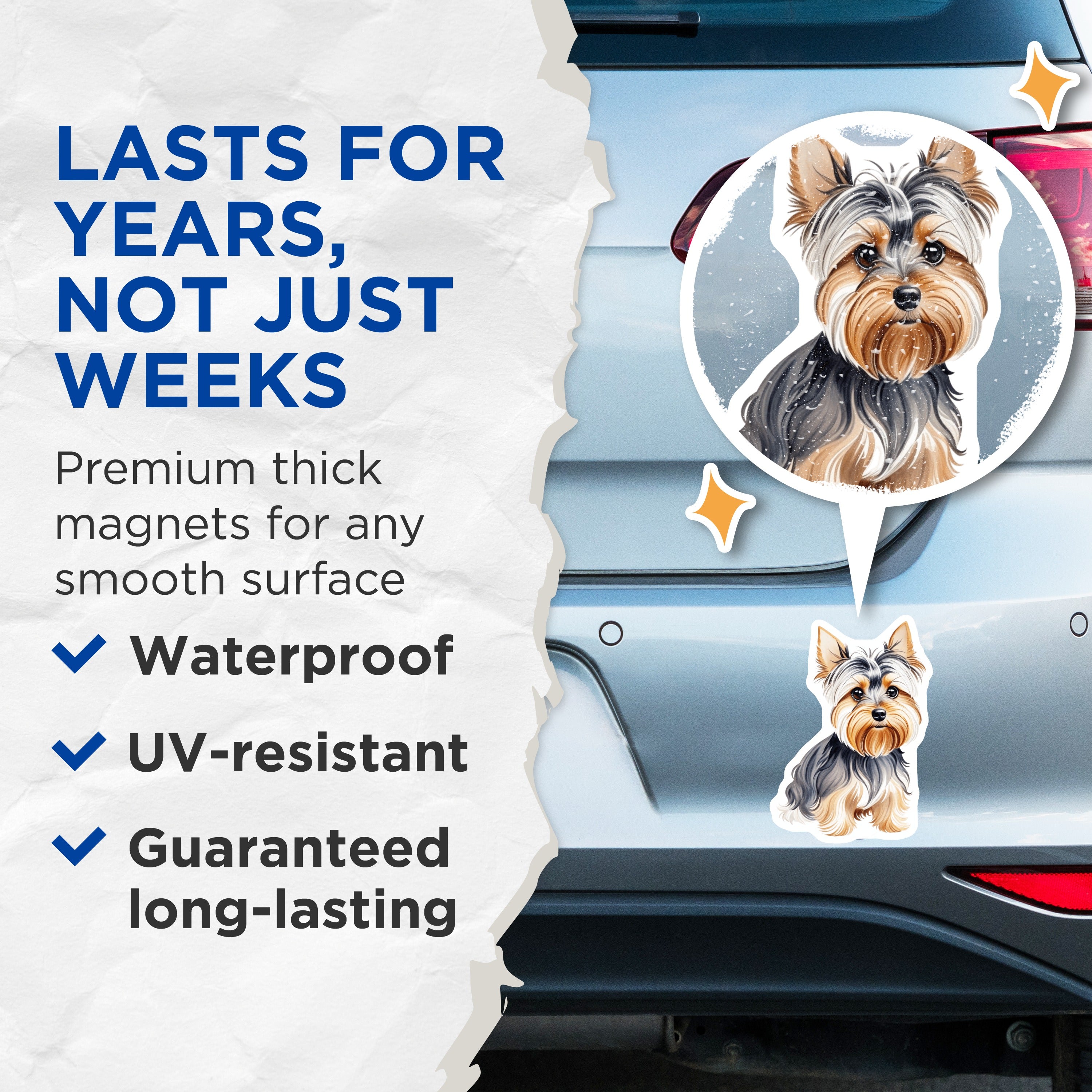 (2 Pack) Yorkshire Terrier Dog Magnets - Cute Yorkie Lover Decor - Pet Parent Refrigerator Item - 5 Inches On Longest Side - Thick Durable Magnet - Made in USA - MAG39639