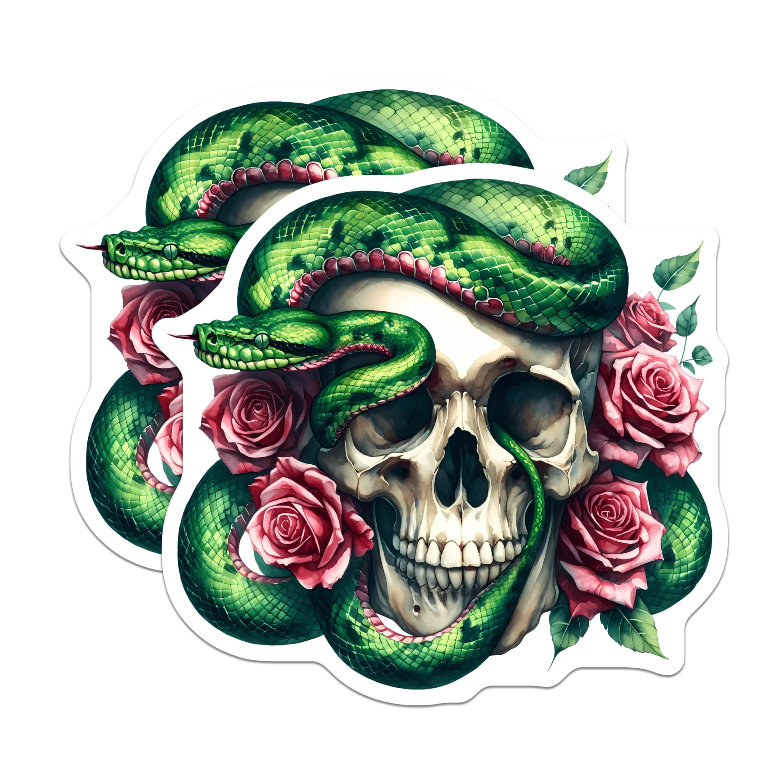(2 Pack) Skull Snake Roses Magnets - Dark Gothic Floral Decor - Macabre Refrigerator Artwork - 5 Inches On Longest Side - Thick Durable Magnet - Made in USA - MAG23094