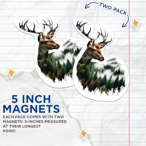 (2 Packs) Deer with Forest Background Magnets - Cool Nature Wilderness Nature Magnets - 5 Inches On Longest Side - Premium Magnet - for Fridges, Toolboxes, Cars - Made in USA - MAG2269