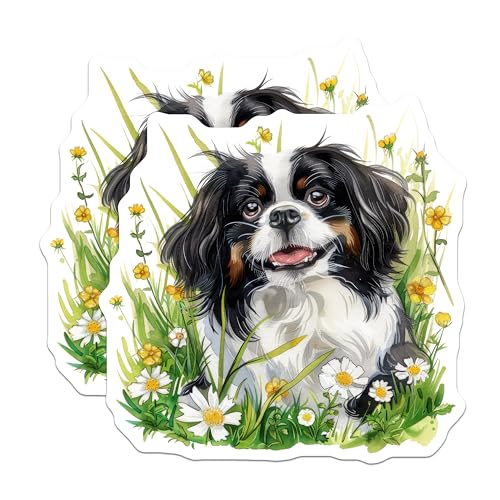 (2 Pack) Cute Dog Stickers - Animal Lovers - Dog Illustration - Floral Background - 5" On Longest Side - Sticks to Smooth Flat Surfaces - Made in USA - BMCS6522