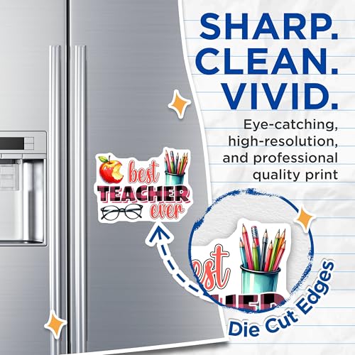 (2 Pack) Best Teacher Ever Magnets - Teacher Appreciation - 5" On Longest Side - for Cars, Fridges, Toolboxes - Made in USA - MAG8035