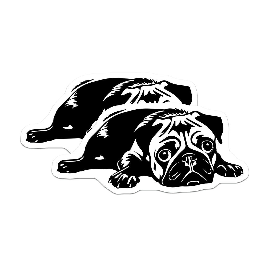 (2 Pack) Pug Dog Magnets - Minimalist Pet Art - Black White Animal Decor - Dog Lover Items - Fridge Locker Car Magnet - 5 Inches On Longest Side - Thick Durable Magnet - Made in USA - MAG37772