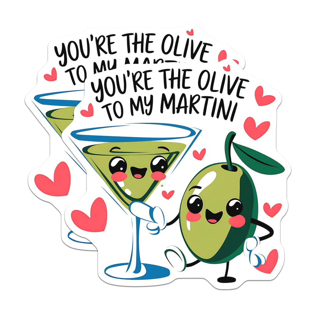 (2 Pack) Cute Martini Olive Stickers - Romantic Love Stickers - Fun Cocktail Stickers - 5" On Longest Side - Sticks to Smooth Flat Surfaces - Made in USA - BMCS5239
