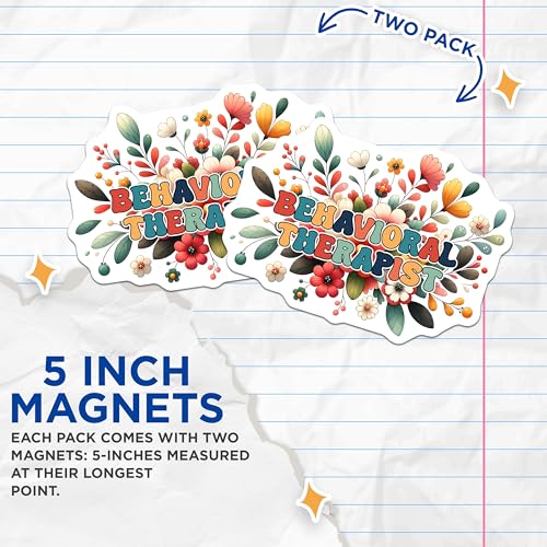 (2 Pack) Behavioral Therapist Magnets - Floral Decorative Magnets - Motivational Therapy Magnets - 5" On Longest Side - for Cars, Refrigerators, Toolboxes, Lockers - Made in USA BMCS3171