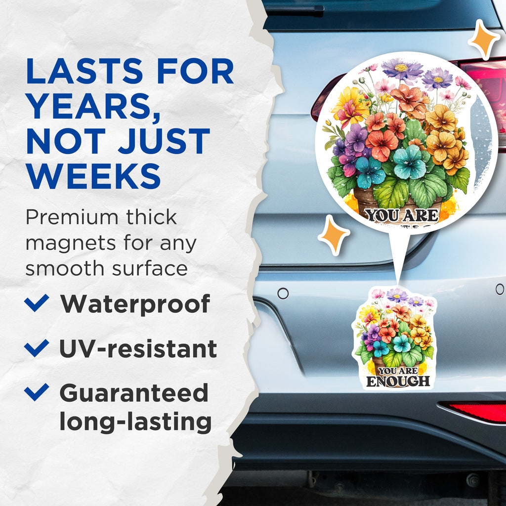 (2 Pack) You are Enough Magnets - Floral Affirmation - Positive Quote Refrigerator Decor - 5 Inches On Longest Side - Thick Durable Magnet - Made in USA - MAG39737
