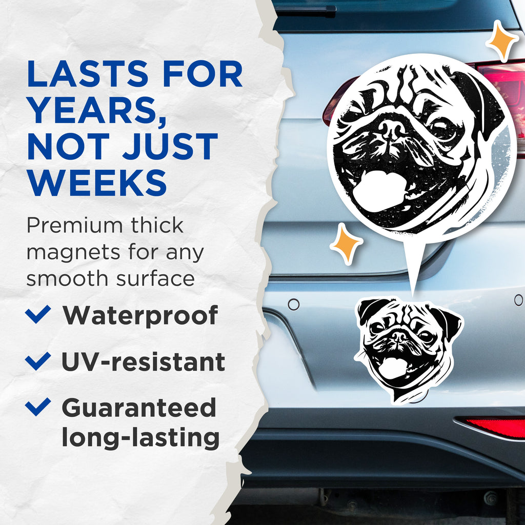 (2 Pack) Pug Dog Magnets - Cute Pet Owner Fridge Decor - Animal Lover Present Ideas - 5 Inches On Longest Side - Thick Durable Magnet - Made in USA - MAG38659