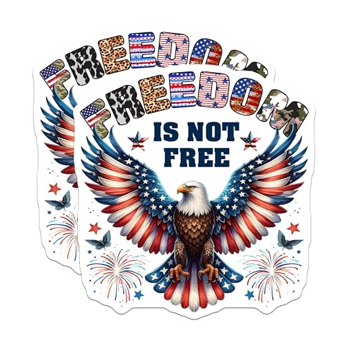 (2 Pack) Freedom is Not Free Stickers - Patriotic Eagle Decal - American Pride Independence Day - 5" On Longest Side - Sticks to Smooth Flat Surfaces - Made in USA - BMCS7405