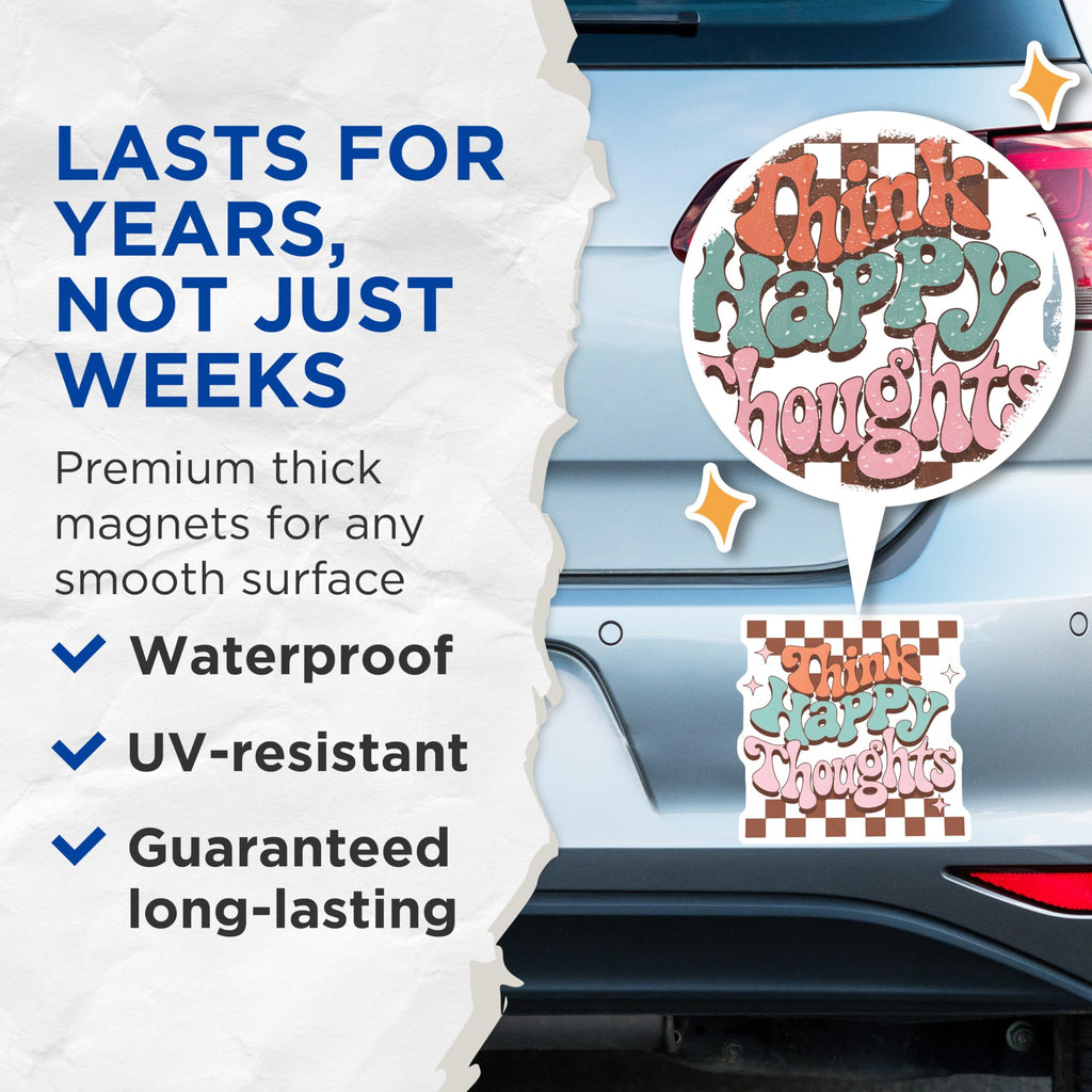 (2 Pack) Happy Thoughts Magnets - Retro Fridge Magnets - Positive Vibes Decoration - 5" On Longest Side - Premium Magnet - for Cars, Refrigerators, Toolboxes, Lockers - Made in USA - MAG17470