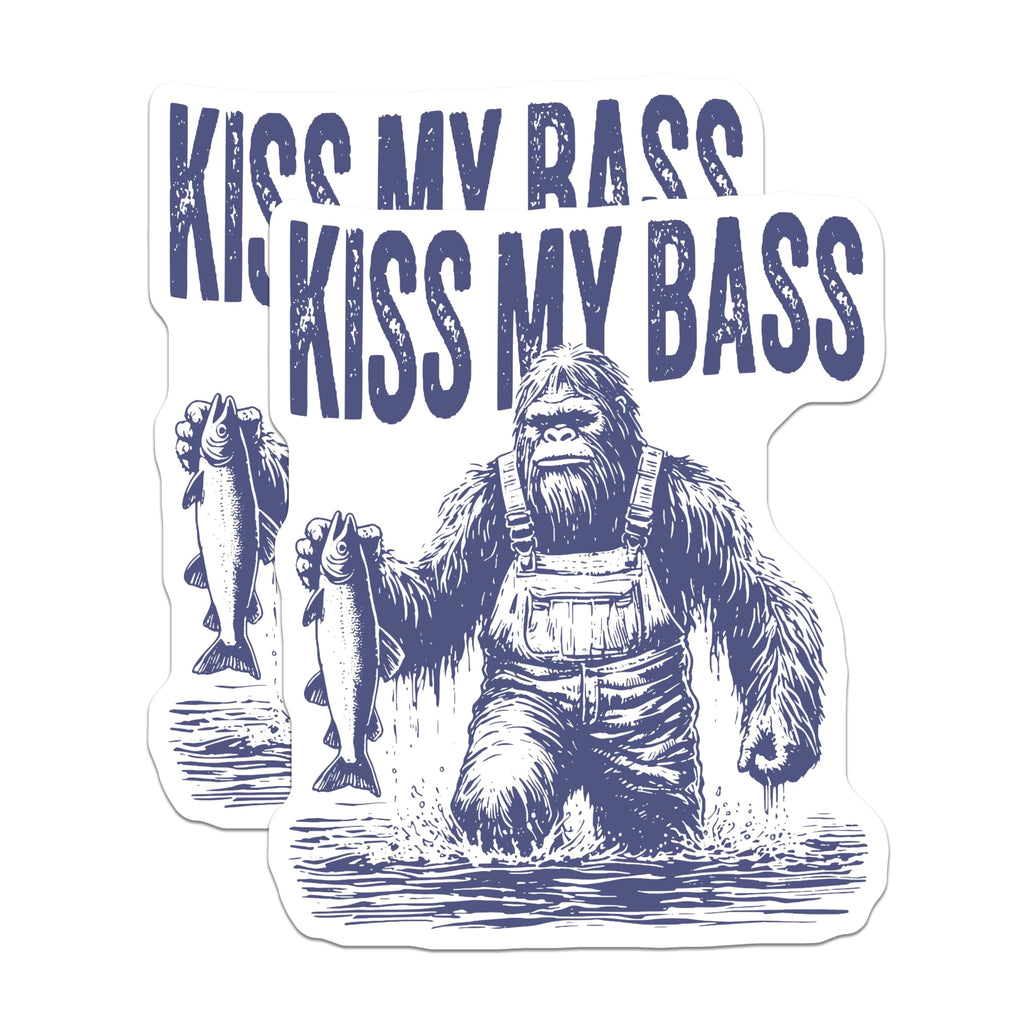(2 Pack) Bigfoot Fishing Magnets - Sasquatch Kiss My Bass Humor - Outdoorsman Locker Decal - 5 Inches On Longest Side - Thick Durable Magnet - Made in USA - MAG20214