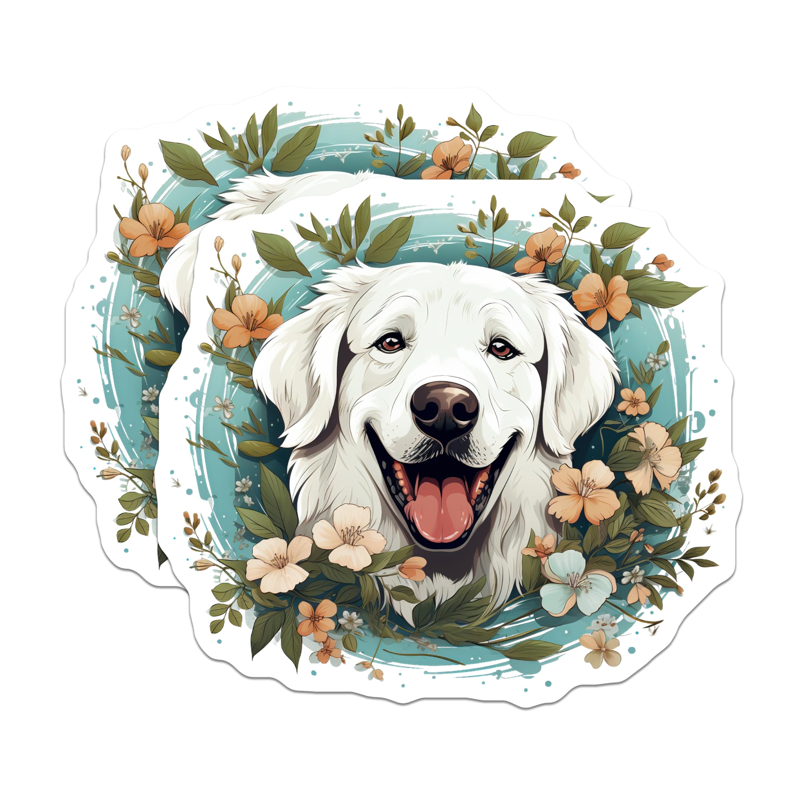 (2 Pack) Smiling Dog Magnets - Golden Retriever Floral Art - Dog Mom Fridge Decor - Cute Pet Accessories - 5 Inches On Longest Side - Thick Durable Magnet - Made in USA - MAG30716