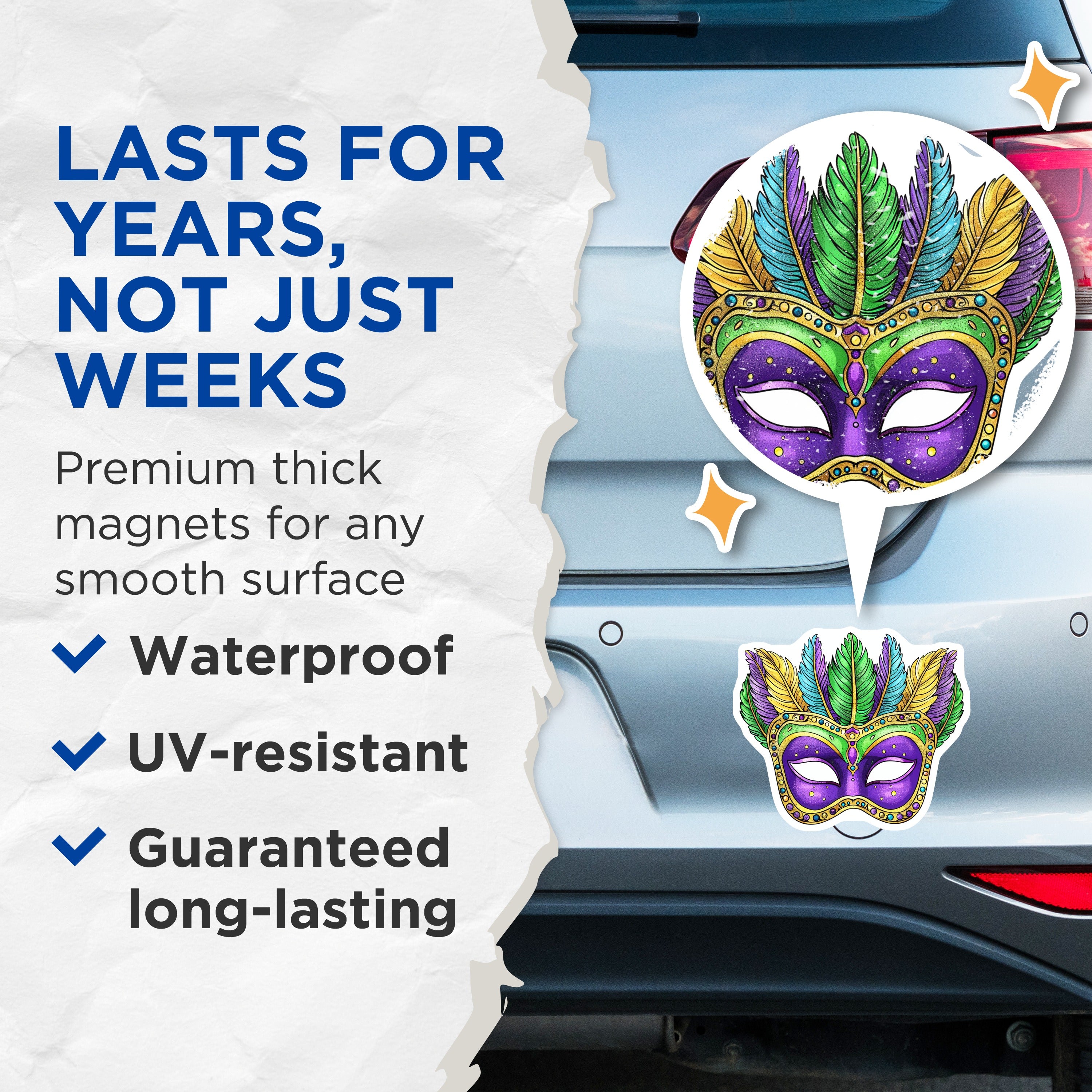 (2 Pack) Mardi Gras Mask Magnets - New Orleans Decor - Festive Carnival Celebration Art - 5 Inches On Longest Side - Thick Durable Magnet - Made in USA - MAG38369