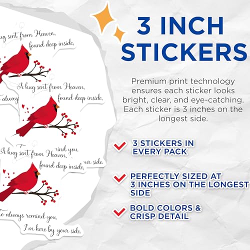 (3 Pack) Cardinal Decals - Memorial Decal - Loss Decal - 3 Inches On Longest Side - Easy Peel & Apply - Made in USA - 3MCS6054