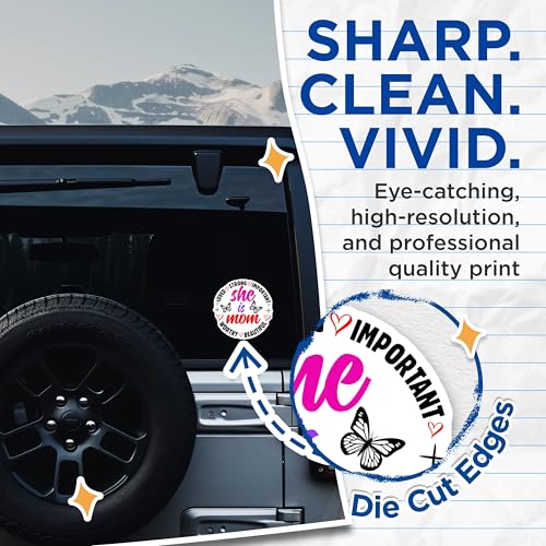 (2 Pack) She is Mom Sticker - Loved Strong Inspirational Sticker - Beautiful Worthy Important Decal - 5" On Longest Side - Sticks to Smooth Flat Surfaces - Made in USA - BMCS5303