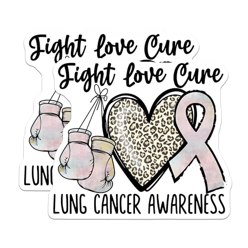 (2 Pack) Fight Love Cure Stickers - Lung Cancer Awareness Stickers - Animal Print Ribbon Boxing Gloves Stickers - 5" On Longest Side - Sticks to Smooth Flat Surfaces - Made in USA - BMCS4290
