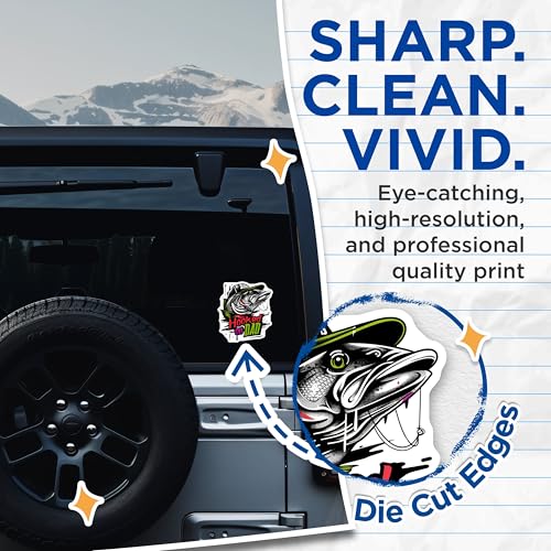 (2 Pack) Hooked on Dad Stickers - Fisherman Dad Stickers - Bass Fishing Dad Stickers - 5" On Longest Side - Sticks to Any Smooth Flat Surface - Made in USA - BMCS3492