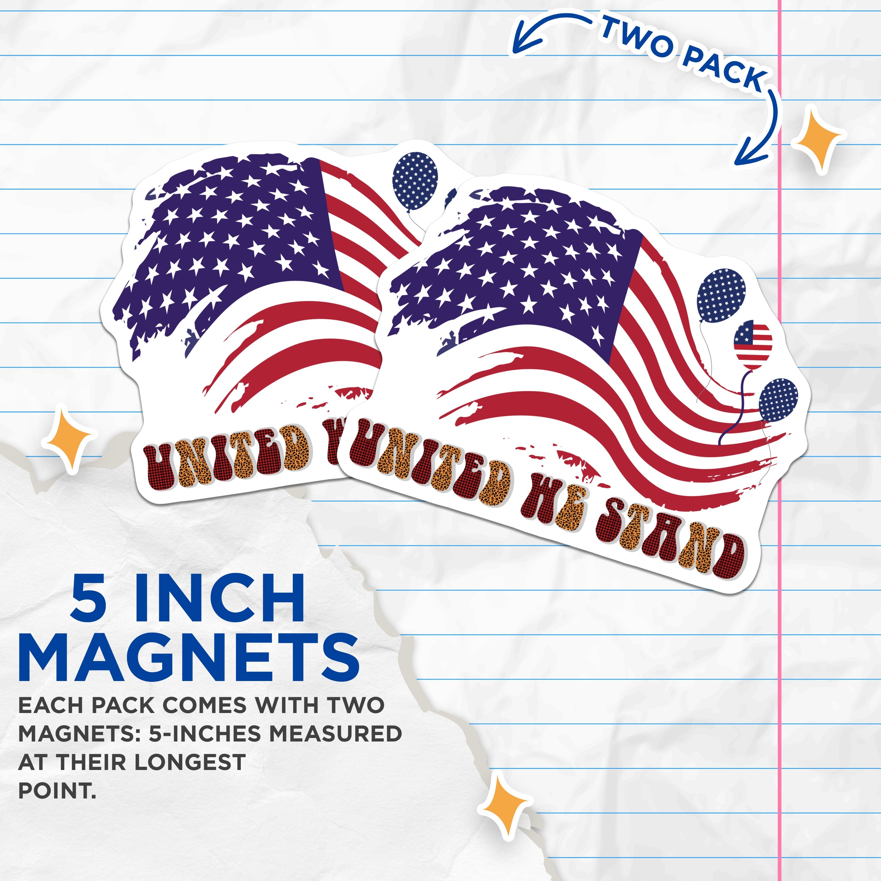 (2 Pack) United We Stand Magnets - American Flag Decor - 4th of July Celebration - Patriotic Fridge Display - 5 Inches On Longest Side - Thick Durable Magnet - Made in USA - MAG38581