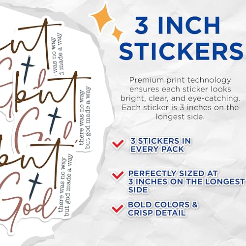 (3 Pack) But God Decals - Christian Stickers - Faith Decals- 3 Inches On Longest Side - Easy Peel & Apply - Made in USA - 3MCS5456