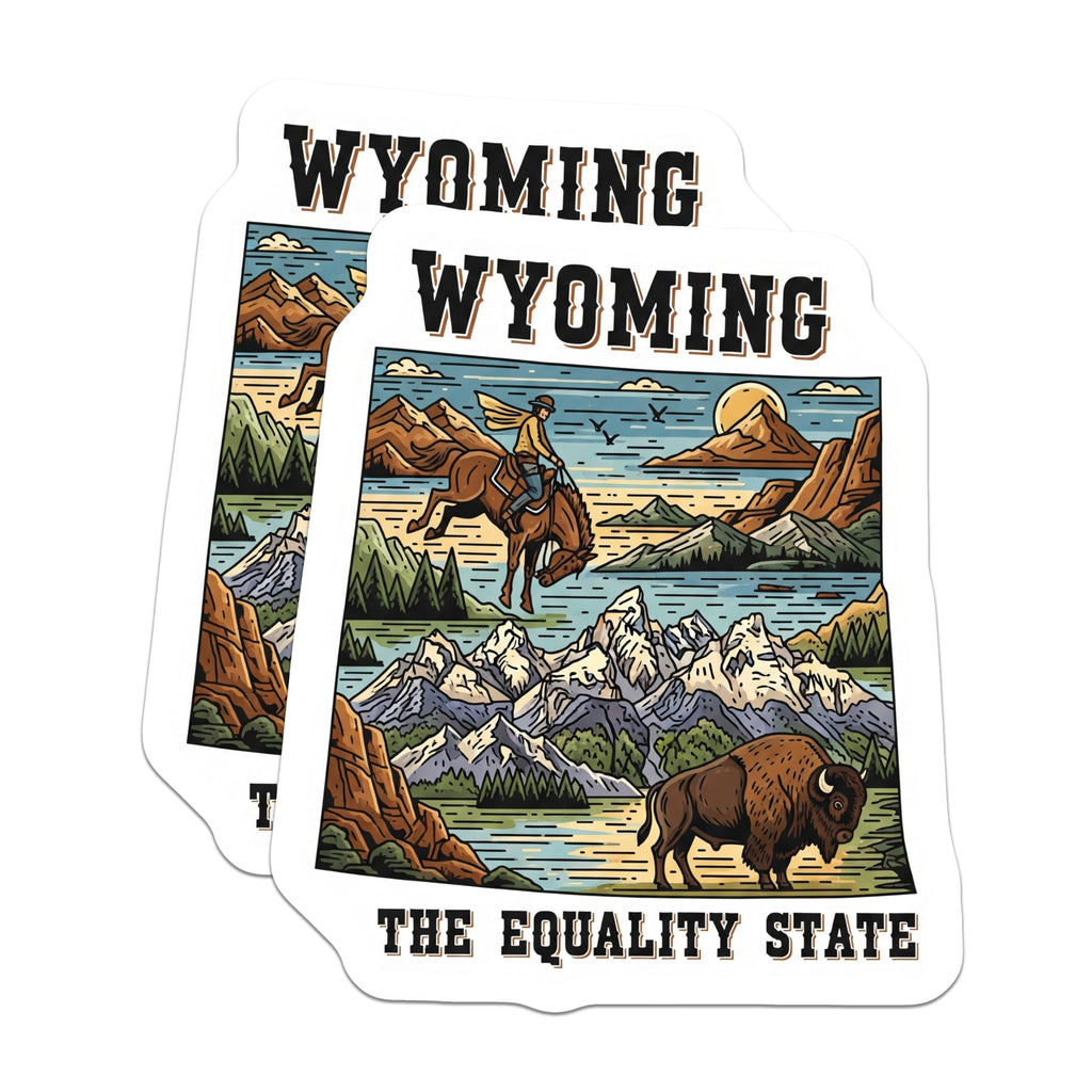 (2 Pack) Wyoming State Magnets - Cowboy Buffalo Design - Equality State Souvenir - 5" On Longest Side - Premium Magnet - for Cars, Refrigerators, Toolboxes, Lockers - Made in USA - MAG14249