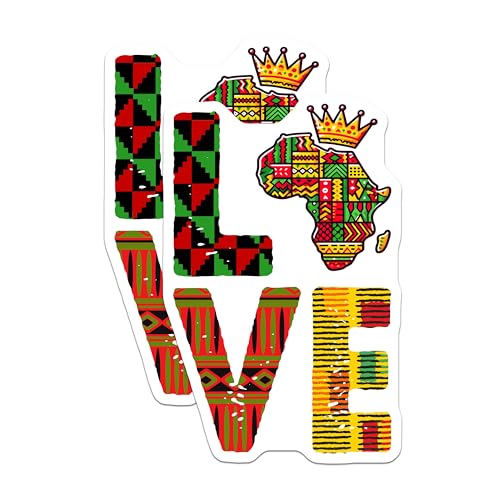 (2 Pack) African Love Stickers - African Art - Cultural Pride - Afrocentric Decor - 5" On Longest Side - Sticks to Smooth Flat Surfaces - Made in USA - BMCS7370