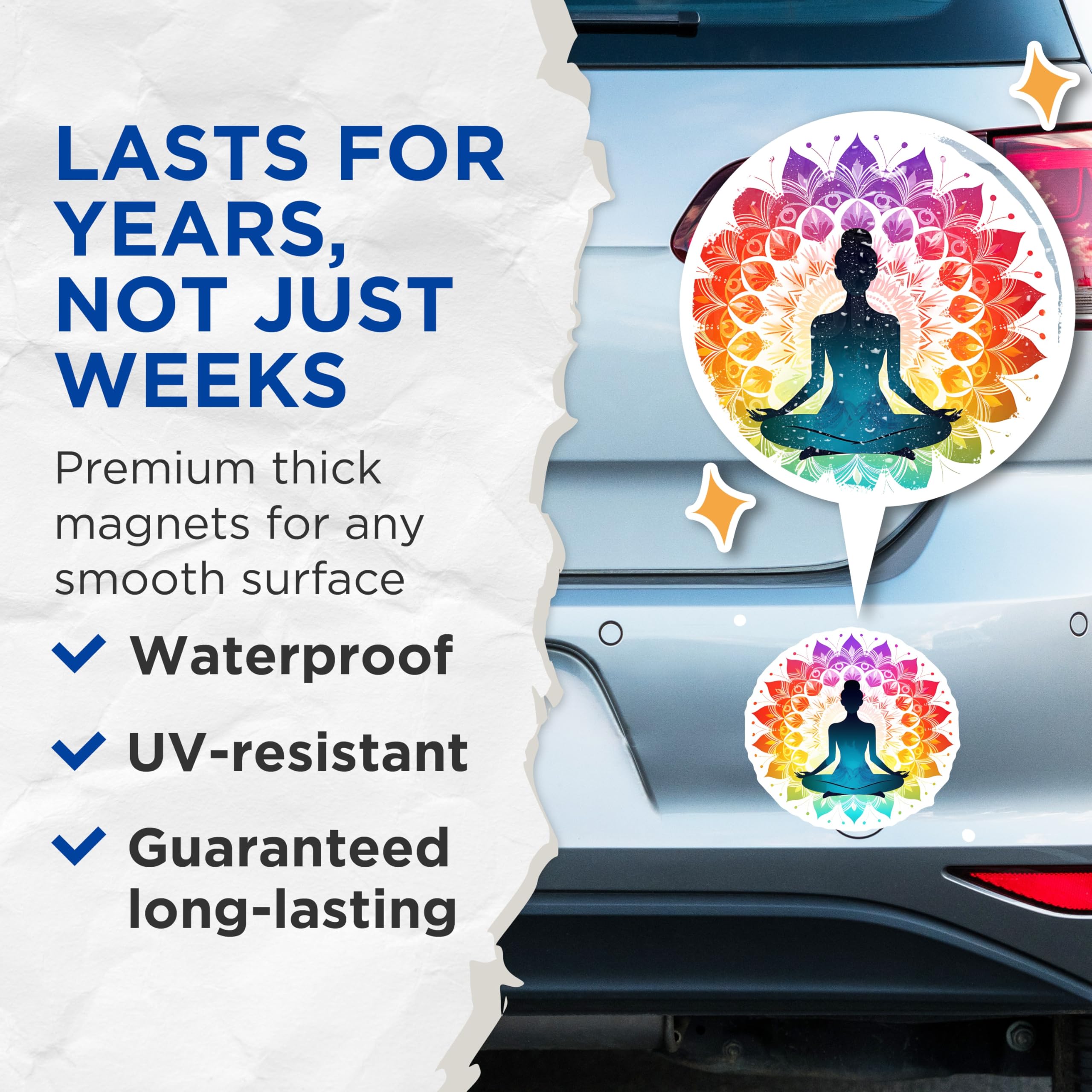 (2 Pack) Yoga Meditation Magnets - Vibrant Chakra Mandala Art - Spiritual Zen Home Decor - Peaceful Mindfulness Artwork - 5 Inches On Longest Side - Thick Durable Magnet - Made in USA - MAG22590