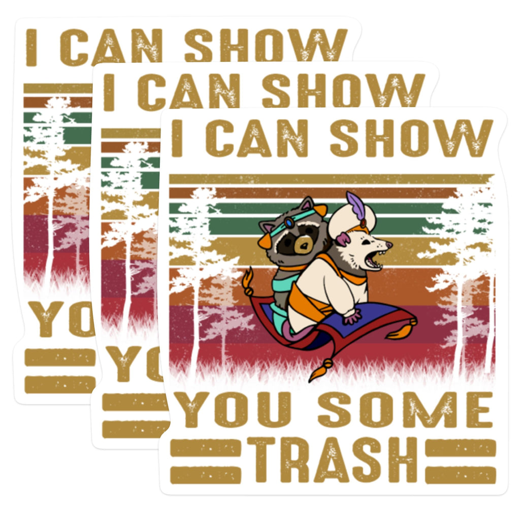 (3 Pack) Raccoon Opossum Decals - Trash Magic Carpet Sticker - Funny Laptop Decals - 3 Inches On Longest Side - Easy Peel & Apply - Made in USA - 3MCS0525