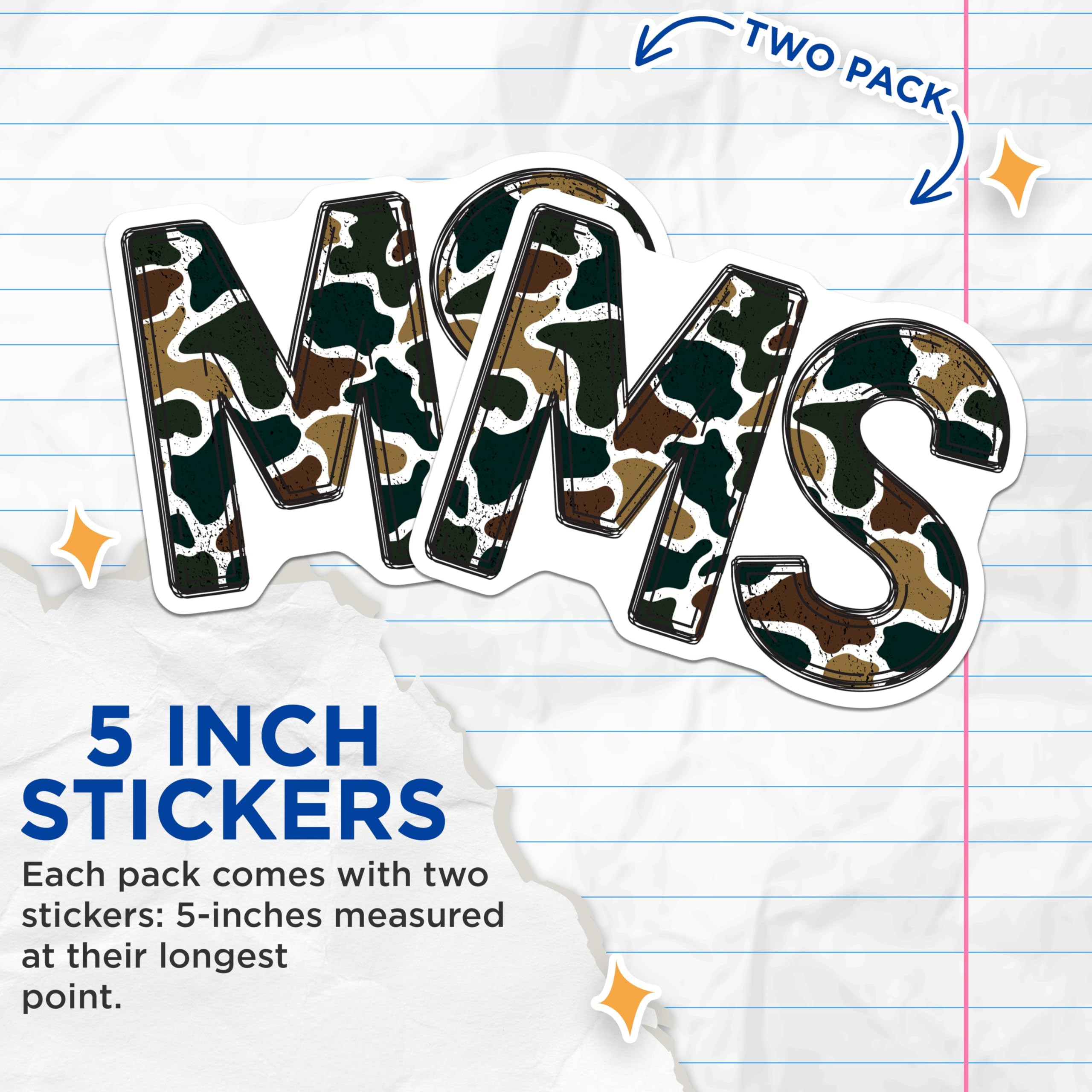 (2 Pack) MS Camouflage Letters Stickers - Initial Monogram Decals - Military Grunge Design - 5" On Longest Side - Sticks to Smooth Flat Surfaces - Made in USA - BMCS20349