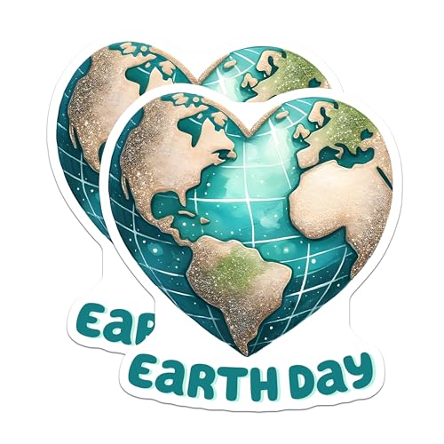 (2 Pack) Earth Day Stickers - Eco-Friendly Stickers - World Map Stickers - 5" On Longest Side - Sticks to Smooth Flat Surfaces - Made in USA - BMCS9748