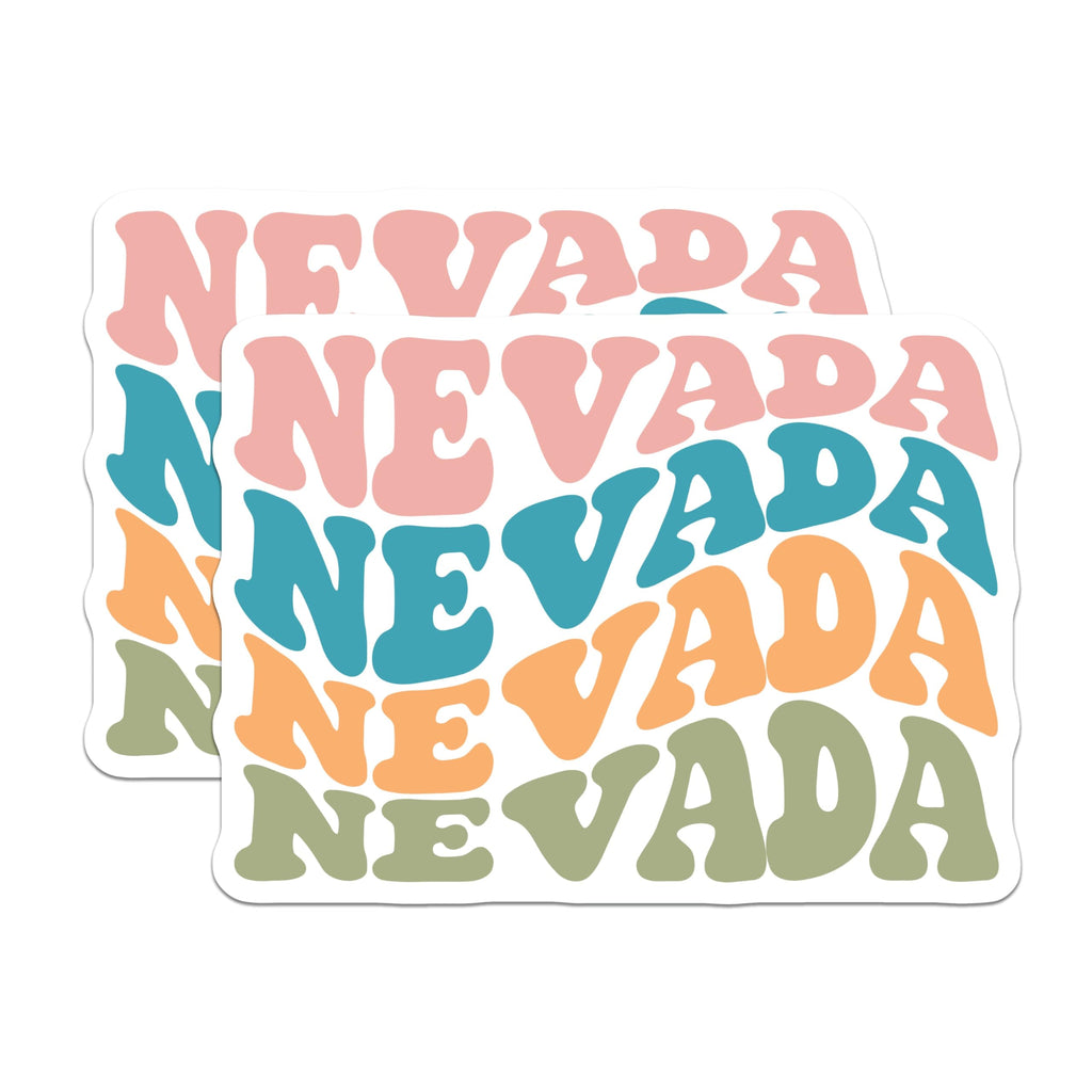 (2 Pack) Nevada Groovy Stickers - Retro State Pride Decals - Wavy Font Aesthetic - 5" On Longest Side - Sticks to Smooth Flat Surfaces - Made in USA - BMCS21054