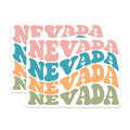 (2 Pack) Nevada Groovy Stickers - Retro State Pride Decals - Wavy Font Aesthetic - 5" On Longest Side - Sticks to Smooth Flat Surfaces - Made in USA - BMCS21054
