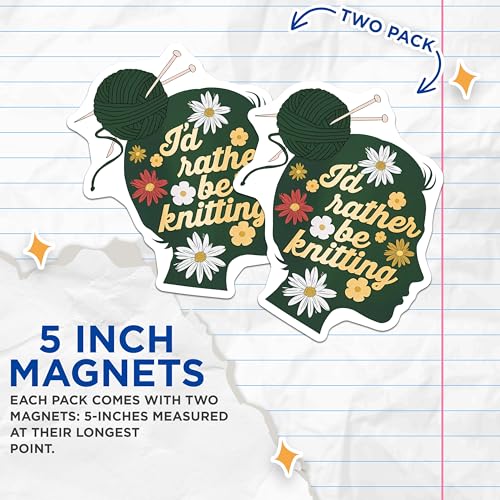 (2 Pack) Id Rather Be Knitting Magnets Magnets - Knitting Enthusiast Decor - Yarn Lover Gift - 5" On Longest Side - Made in USA - Sticks to Refrigerators & Metal Surfaces - MAG8906