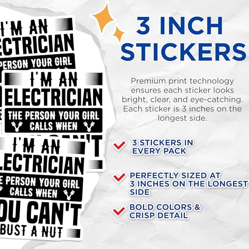 (3 Pack) Electrician Decals - Funny Electrician Sayings - Electrician Humor Gift - 3 Inches On Longest Side - Easy Peel & Apply - Made in USA - 3MCS4525