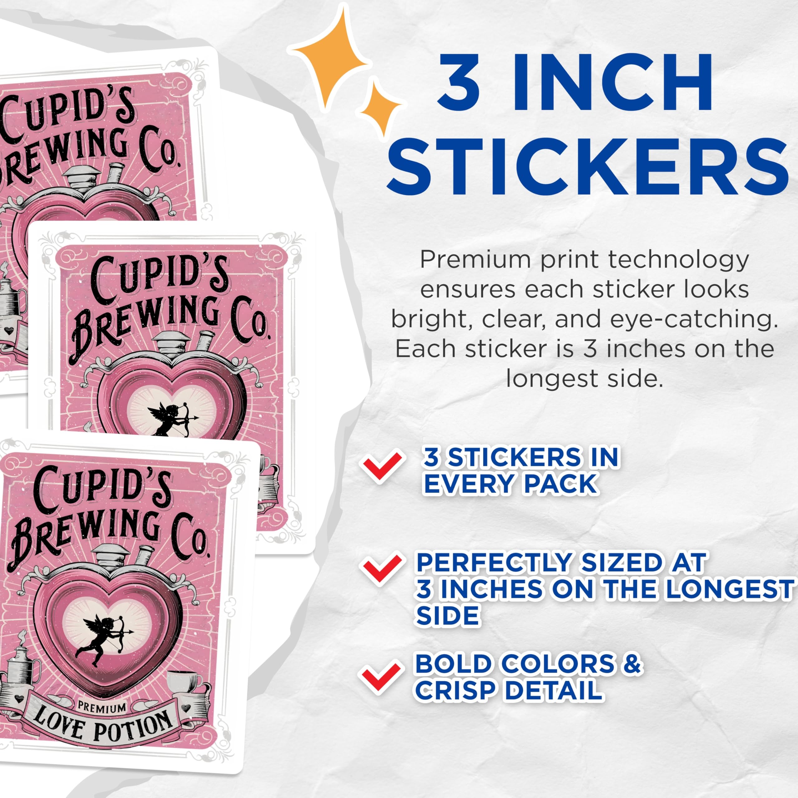(3 Pack) Cupid Brewing Decals - Love Potion - Valentine's Day Gift - 3 Inches On Longest Side - Easy Peel & Apply - Made in USA - 3MCS2187