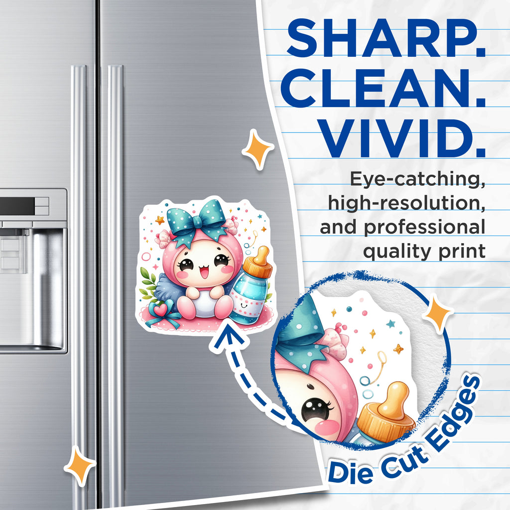 (2 Pack) Cute Kawaii Baby Magnets - Nursery Refrigerator Decor - Expecting Parent Announcement - New Mom Dad Item - 5 Inches On Longest Side - Thick Durable Magnet - Made in USA - MAG39450