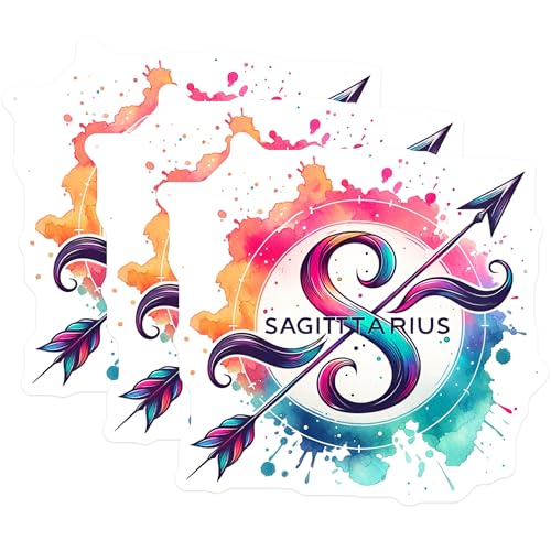 (3 Pack) Sagittarius Zodiac Decals - Horoscope Arrow Sign - Astrology Lover Stickers- 3 Inches On Longest Side - Easy Peel & Apply - Made in USA - 3MCS5679